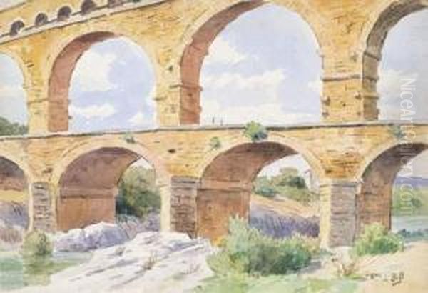 Le Pont Du Gard Oil Painting by Lina Bill