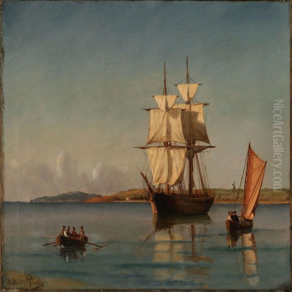 Summer Day With Sailing Ships Near Acoast Oil Painting by Vilhelm Bille