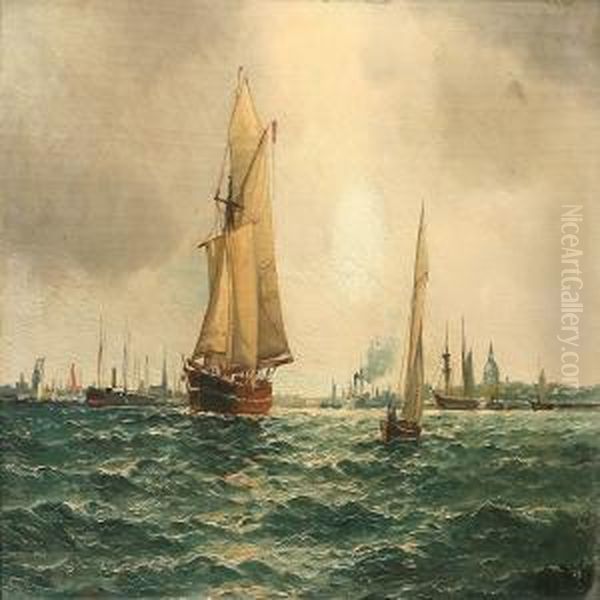 Sailing Ships Off Copenhagen Oil Painting by Vilhelm Bille