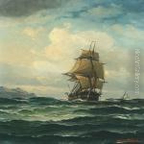 Seascape With Sailing Ships Oil Painting by Vilhelm Bille