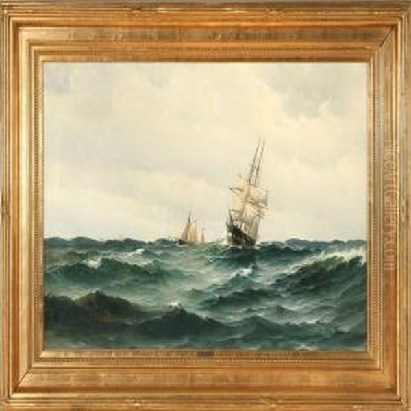 Marine With The Frigatejylland On Open Sea Oil Painting by Vilhelm Bille