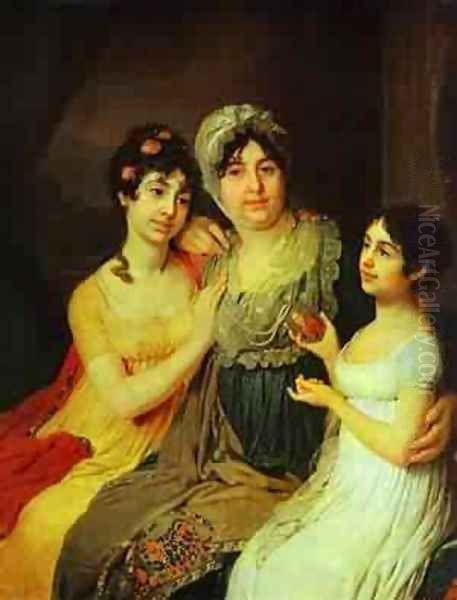 Portrait Of Countess A I Bezborodko With Her Daughters 1803 Oil Painting by Vladimir Lukich Borovikovsky