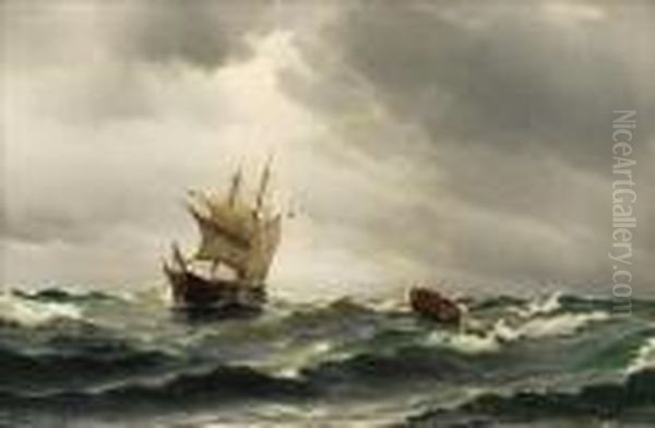 Shipping In A Choppysea Oil Painting by Vilhelm Bille