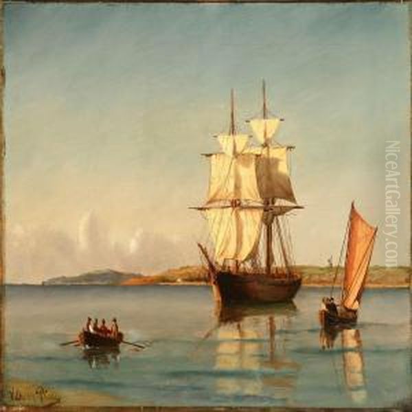 Seascape With Sailingships And Rowing Boat Oil Painting by Vilhelm Bille