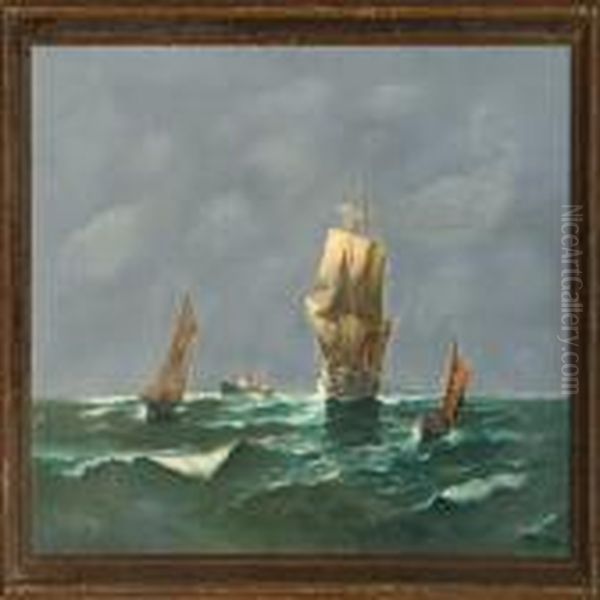 Seascape With Ships,high Sea Oil Painting by Vilhelm Bille