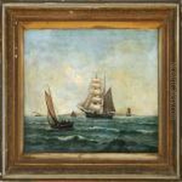 Marine With Sailing Ships In The Great Sound Oil Painting by Vilhelm Bille