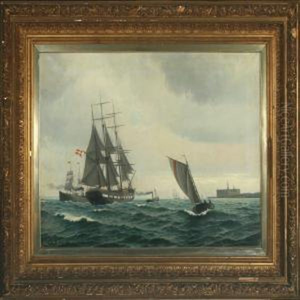 Marine On The Sound By Kronborg Oil Painting by Vilhelm Bille