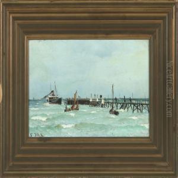 Seascape With Steamer Oil Painting by Vilhelm Bille