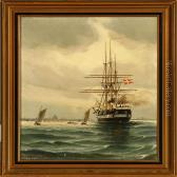 The Danish Frigate Jylland On Copenhagen Roadstead Oil Painting by Vilhelm Bille