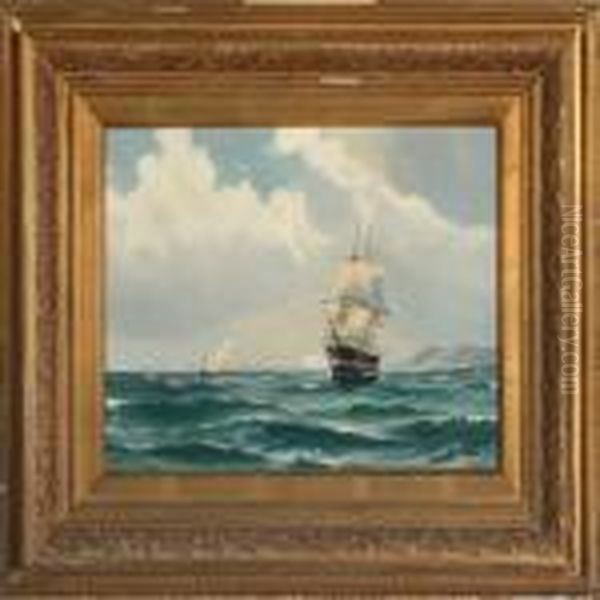 Ships At The Sea Oil Painting by Vilhelm Bille