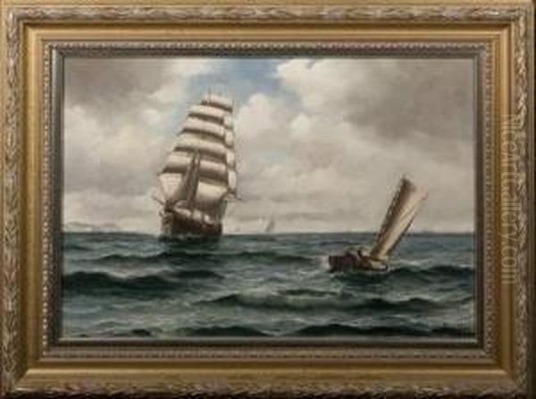 Bille, Danish Tall Ship Off Th Oil Painting by Vilhelm Bille