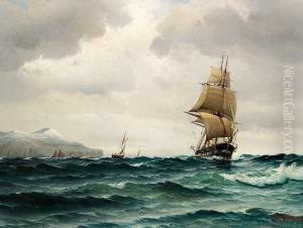 Ships Off The Coast, Presumably Helgoland Oil Painting by Vilhelm Bille