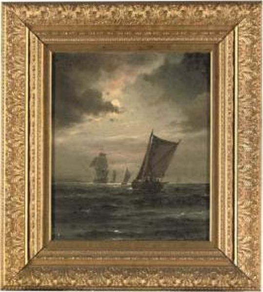 A Sailing Boat In A Gathering Storm Oil Painting by Vilhelm Bille