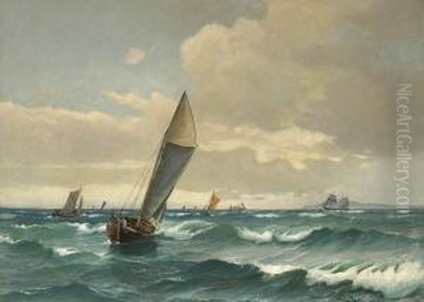 Segelschiffe Auf See. Oil Painting by Vilhelm Bille