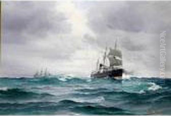 A Sailing Steamer In Rough Waters Oil Painting by Vilhelm Bille