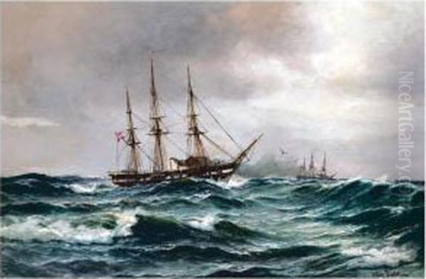 Steam Yacht In Heavy Seas Oil Painting by Vilhelm Bille