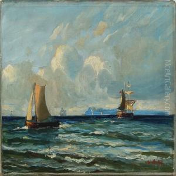 Marine With Ships At Sea Oil Painting by Willy Bille