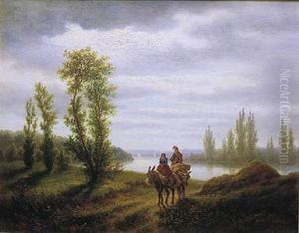 Paisaje Catalan Con Viajeros Oil Painting by Lars Teodor Billing