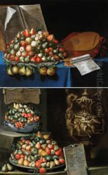 E Bottega Due Naturemorte Con Le Pere: Luglio/agosto Oil Painting by Bartolommeo Bimbi