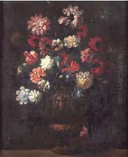 Fleurs Dans Un Vase Sur Un Entablement Oil Painting by Bartolommeo Bimbi