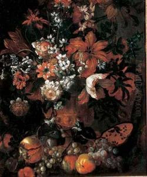 Composizione Di Fiori E Frutta Oil Painting by Bartolommeo Bimbi