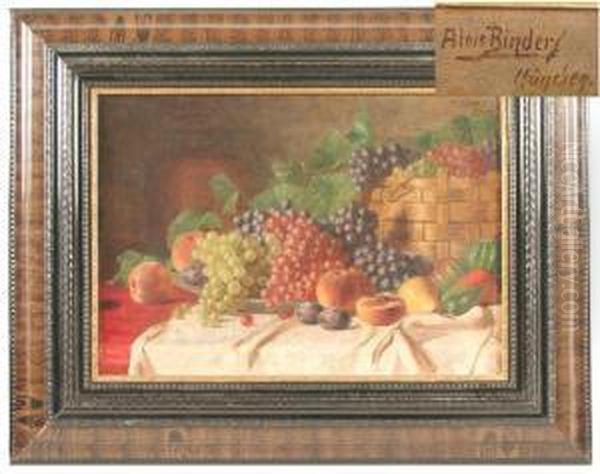 Fruchtestilleben Mit Roten Und Weisen Weintrauben,pfirsichen, Pflaumen Sowie Paprika Oil Painting by Alois Binder