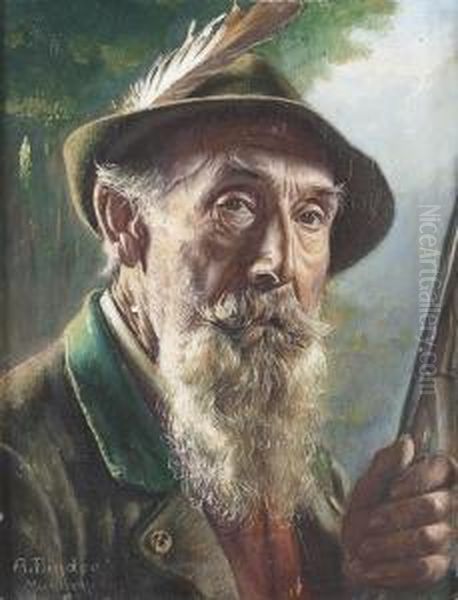 Portrat Eines Bartigen Jagers. Oil Painting by Alois Binder