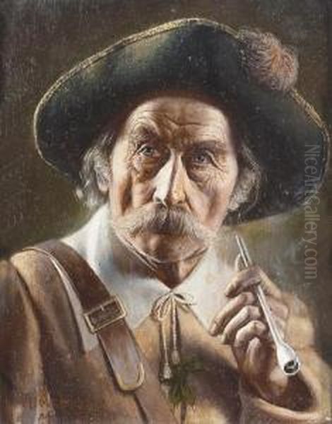 Portrat Eines Mannes Mit Meerschaumpfeife. Oil Painting by Alois Binder