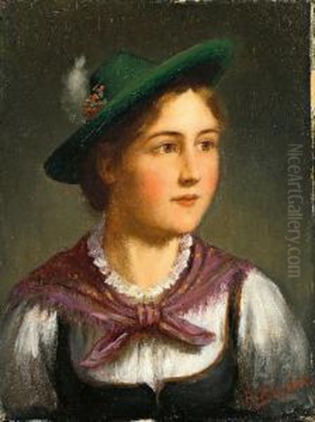 Oberbayerisches Dirndl In Tracht Oil Painting by Alois Binder