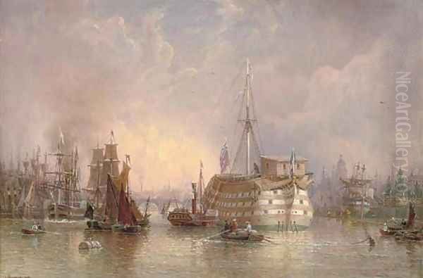 A busy day in the Pool of London Oil Painting by Hugo Birger