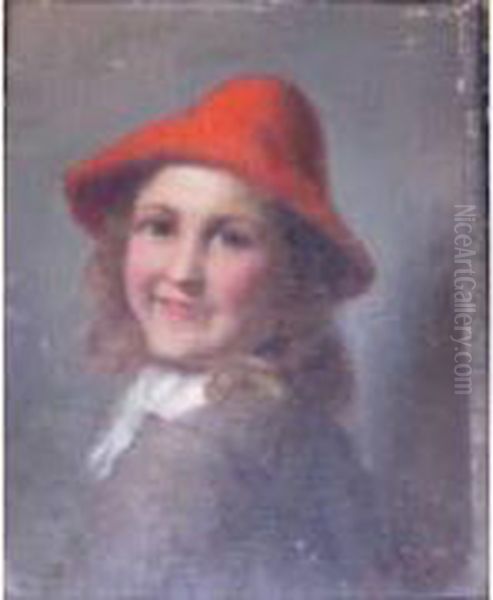 Petite Fille Au Chapeau Rouge Oil Painting by Alois Binder