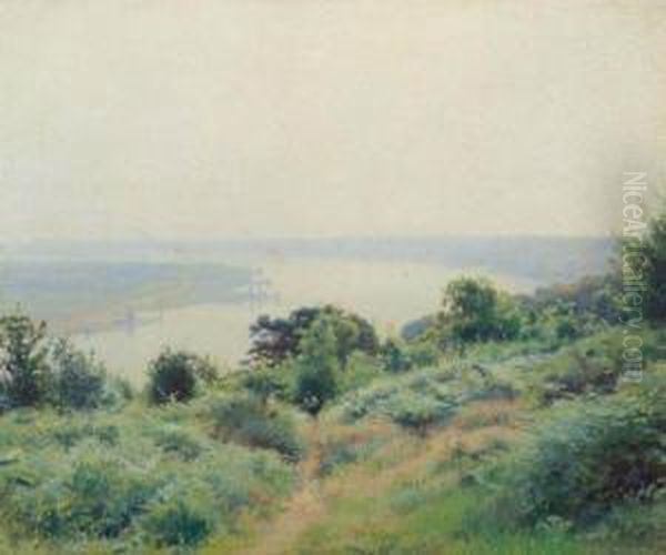 River Landscape. Oil Painting by Victor-Jean-Baptiste-Barthelemy Binet