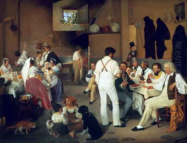 Danish artists at the Osteria la Gonsola, Rome 1837 Oil Painting by Ditlev Conrad Blunck