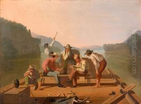 Depicting Raftsmen Playingcards Oil Painting by George Caleb Bingham