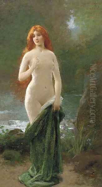 A nymph by a woodland pool Oil Painting by Jules Frederic Ballavoine