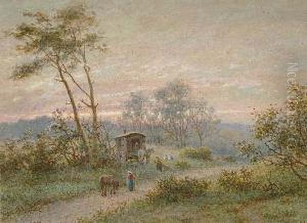 Figures On A Rural Lane Oil Painting by James Georges Bingley