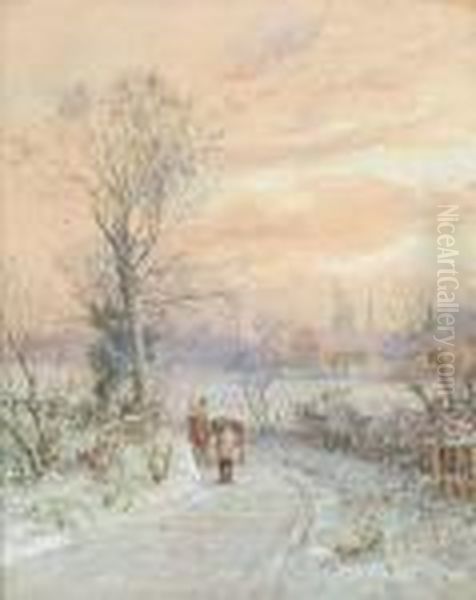 Horses In A Snow Covered Landscape Oil Painting by James Georges Bingley