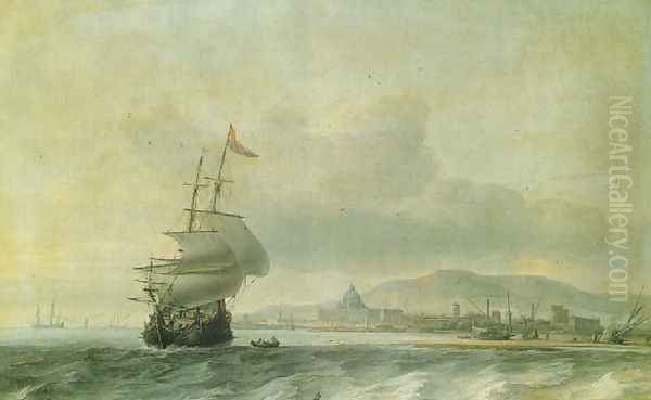 Navires hollandais aux abords du rivage avec un palais baroque Oil Painting by Jan Theunisz Blanckerhoff