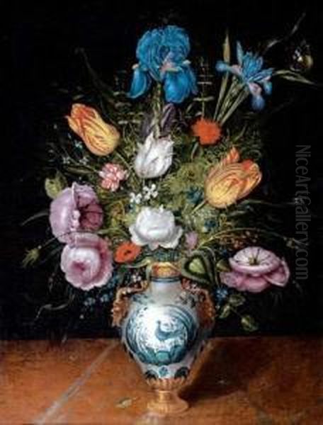 Nature Morte Au Bouquet De Fleurs Dans Un Vase A Monture De Bronze Oil Painting by Peter Paul Binoit