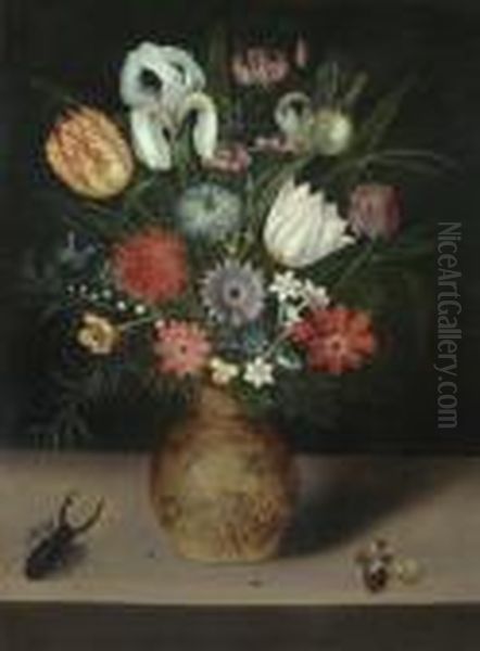 Engobevase Mit Blumen. Oil Painting by Peter Paul Binoit