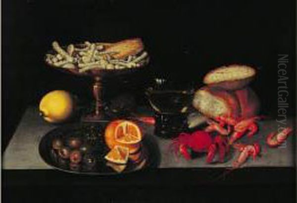 Nature Morte A L'etrille, Crevettes Et Sucreries Sur Un Entablement Oil Painting by Peter Paul Binoit