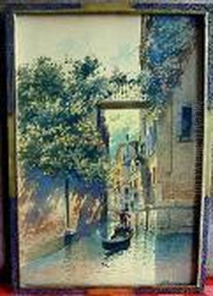 Gondolieron Canal Oil Painting by H. Biondetti