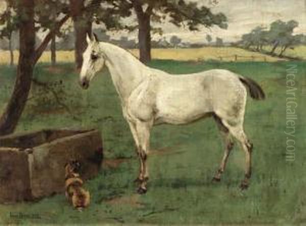 A White Stallion At The Trough
Signed And Dated 'lionel Biach 1899' (lower Right) Oil Painting by Lionel Birch