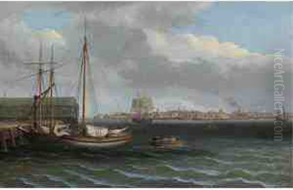 View Of Boston From The Ship House, West End Of The Navy Yard Oil Painting by Thomas Birch