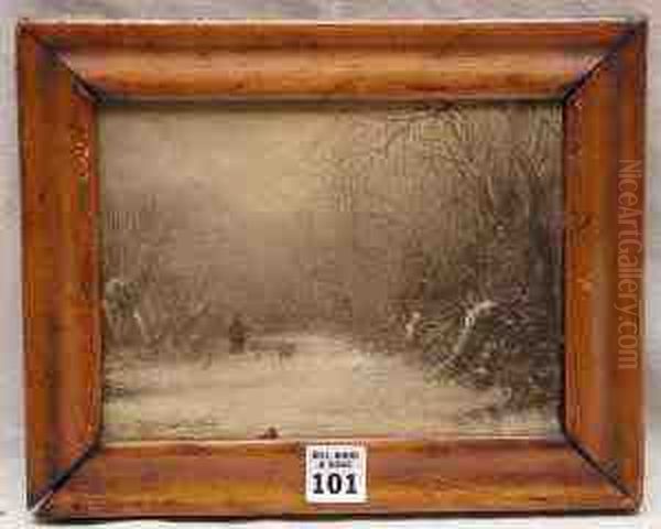 Hunter With Dog In Snowy Woods Oil Painting by Thomas Birch