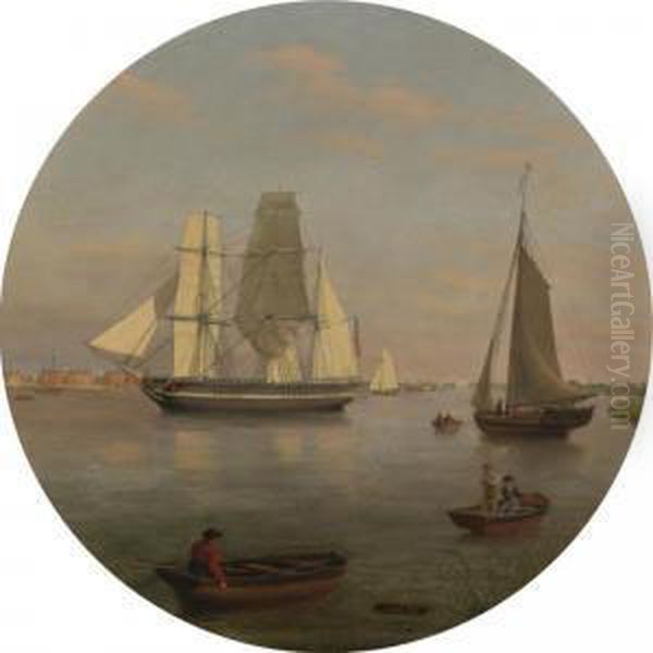 View Of Annapolis, Maryland And The School Ship, St. Mary Oil Painting by Thomas Birch