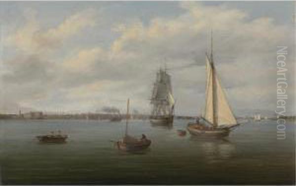 Philadelphia From The Delaware River Oil Painting by Thomas Birch