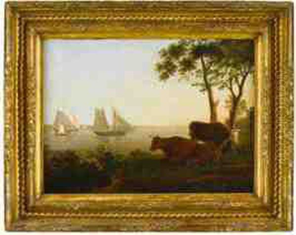 View Of The Chesapeake Or Delaware River Banks Oil Painting by Thomas Birch