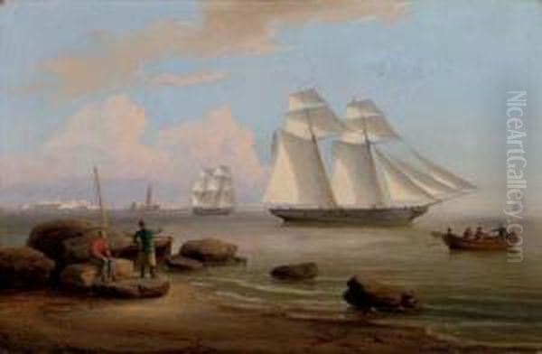 An American Brig Outward Bound From A Mediterranean Port Oil Painting by Thomas Birch