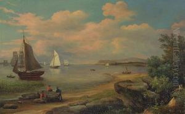 On The Delaware Oil Painting by Thomas Birch